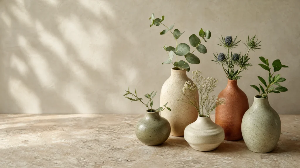 A considered arrangement of different natural wellness objects, each unique yet harmonious.